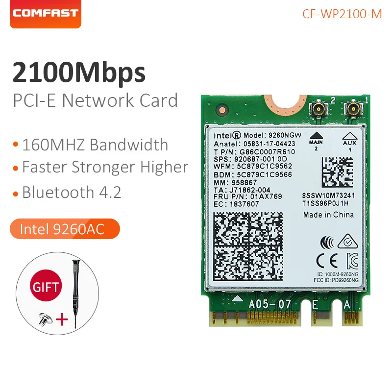Comfast 2100 Мбит/с Беспроводной постоянного/переменного 9260NGW Dual Band 5G 802.11AC MINI PCI E 2x2