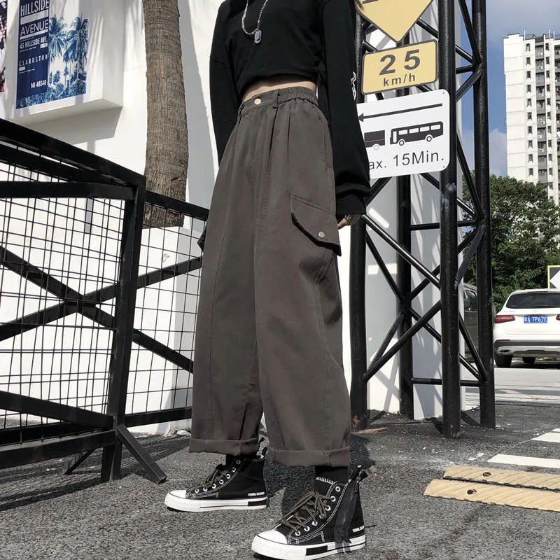 

Harajuku Cargo Pants Women High Waist Loose Pockets Pants Womens korean Streetwear Hip Hop trousers women pantalon mujer pants