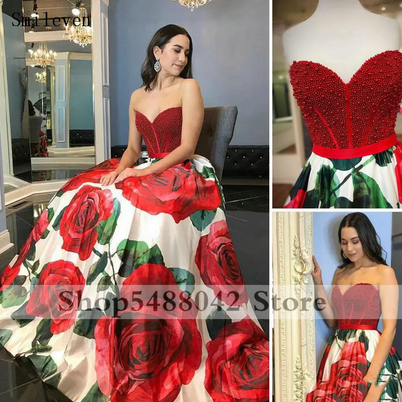 Женское платье для выпускного бала с принтом в виде роз | Свадьбы и торжества