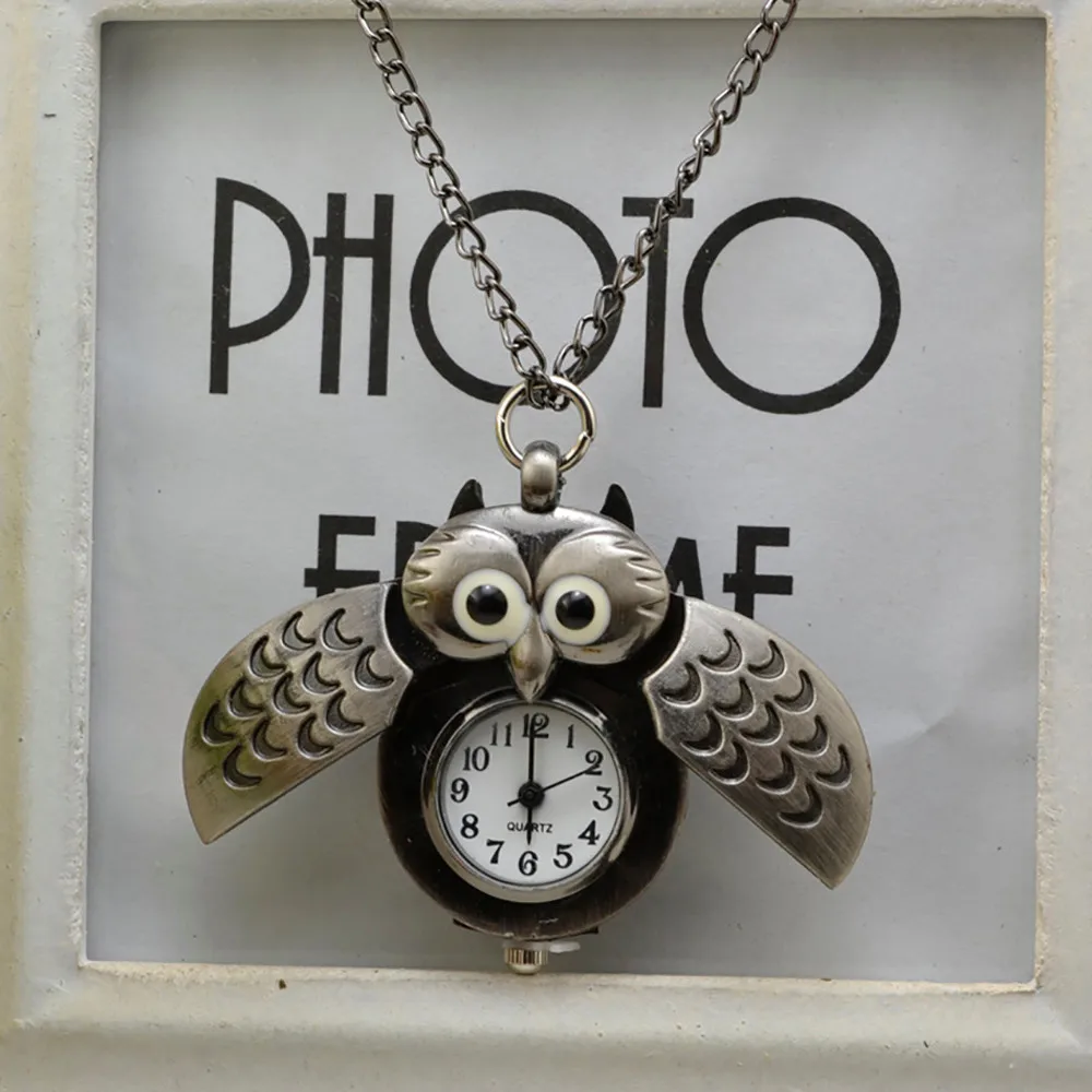 Карманные часы модные милые слайд сова длинное ожерелье с подвеской Аналоговый