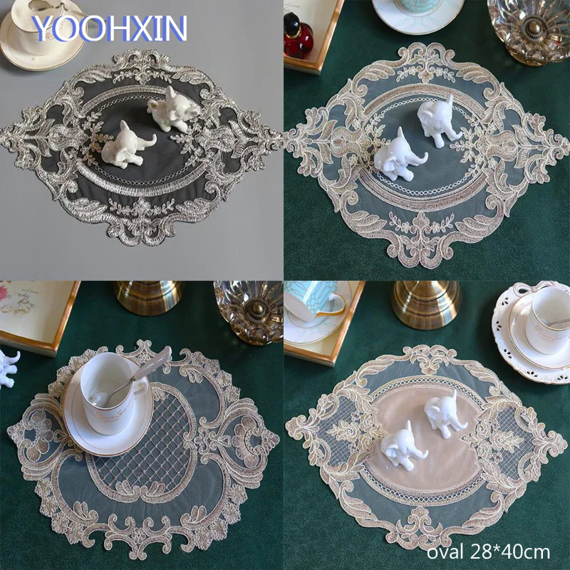 

NEW oval Lace embroidery placemat cup coaster tea mug kitchen table place mat cloth doily Christmas wedding pad tableware
