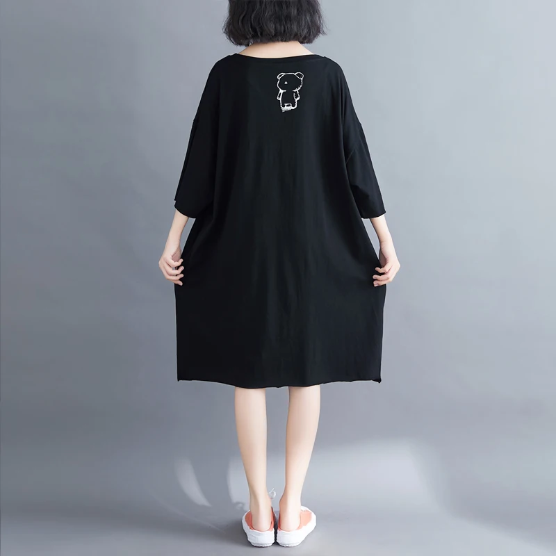

Women Summer Fashion Korea Style Bear Print Solid Color Short Sleeve Long T-shirt Female Casual Loose Thin Oversize Tshirts Tee