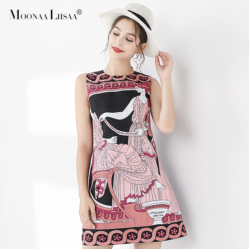 Moonaaliisaa модное платье с принтом 2019 европейский и американский узор тяжелая работа