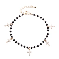 gold plate cubic zirconia cross charm adjustable black beads bracelet gift for woman wedding party jewelry new 2021