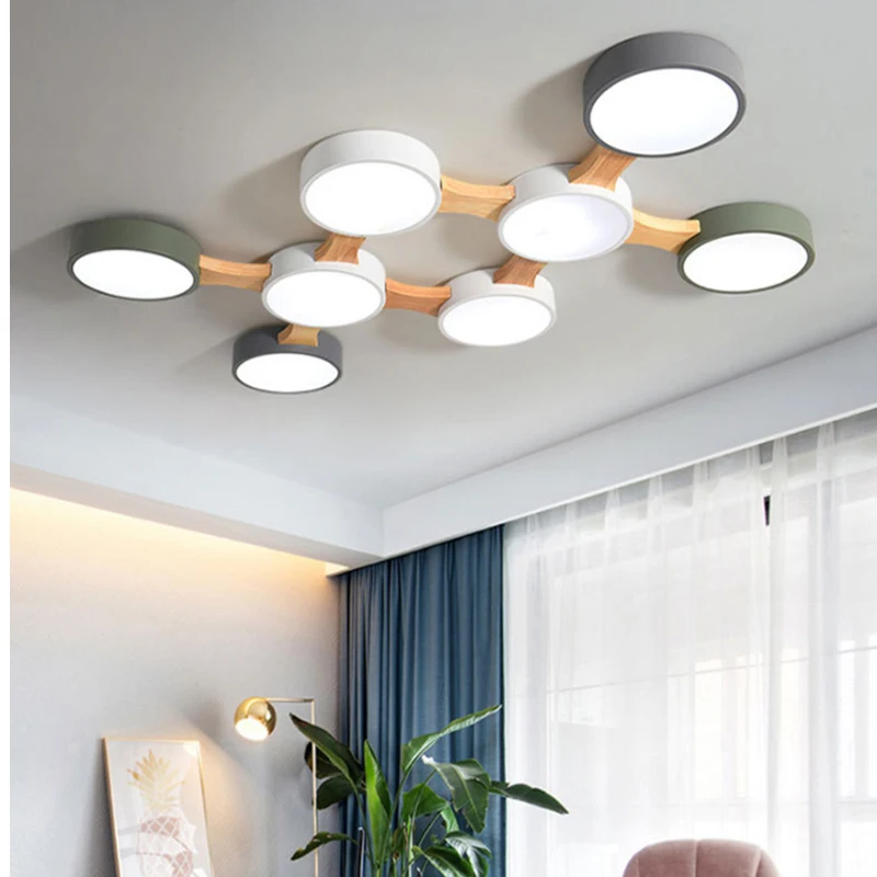 $18.72 Nordic LED lamp living room ceiling lamp bedroom ceiling chandelier hotel lighting restaurant chandelier solid wood ceilinglight