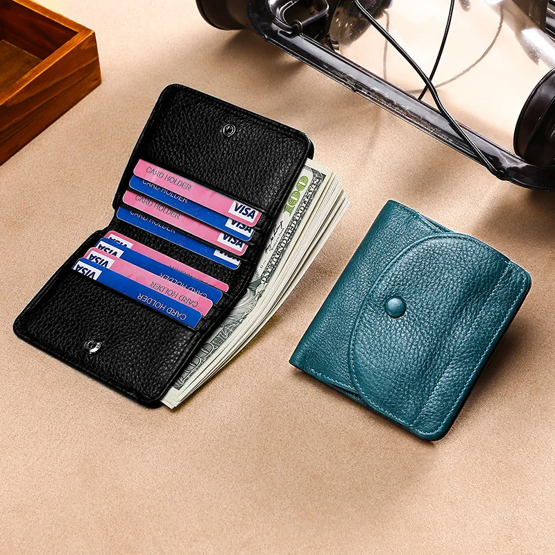 

Mini Coin Change Bag Top Layer Cowhide Litchi Grain Solid Color Small Purse Large Banknote Card Position Genuine Leather Wallet