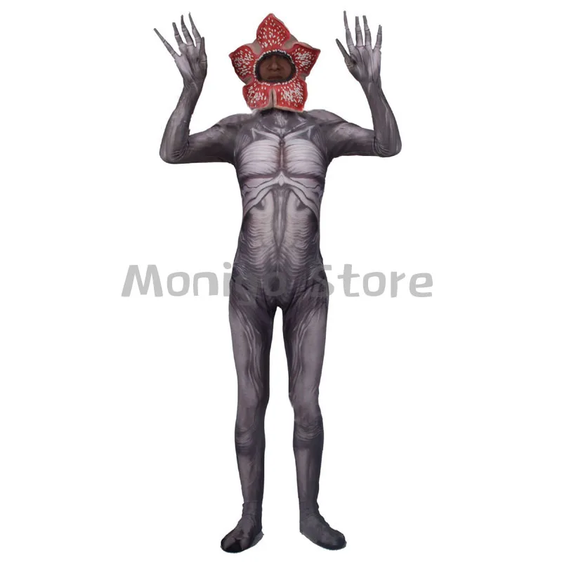TV Series Stranger Things Demogorgon Cosplay Zentai Halloween Party Costume Bodysuit Adults Kids One-Piece Jumpsuits With Mask