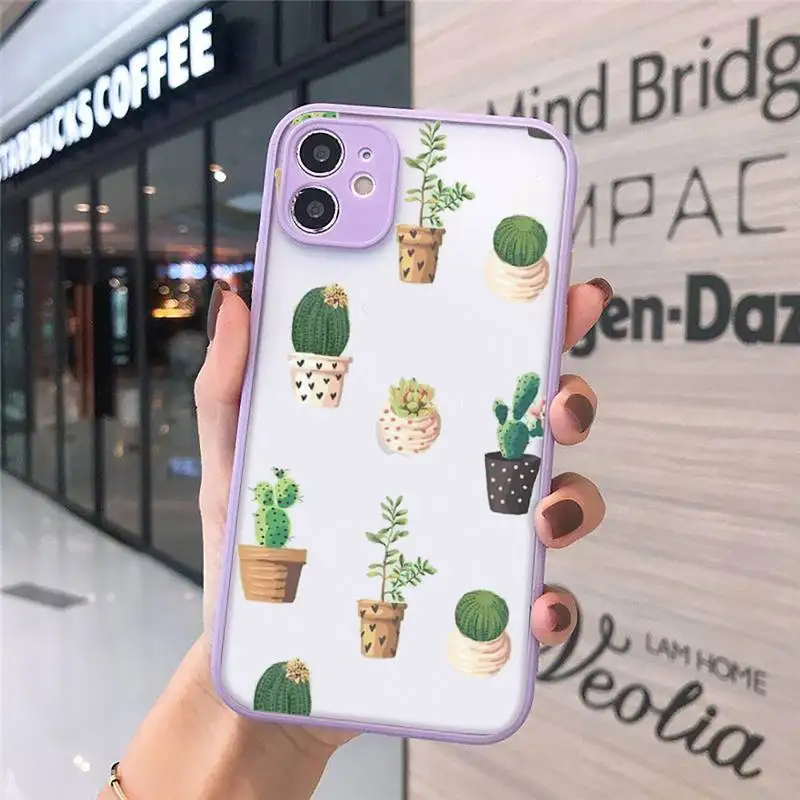 

cactus Phone Cases matte transparent For purple iPhone 7 8 x xs xr 11 12 pro plus max mini Clear Funda