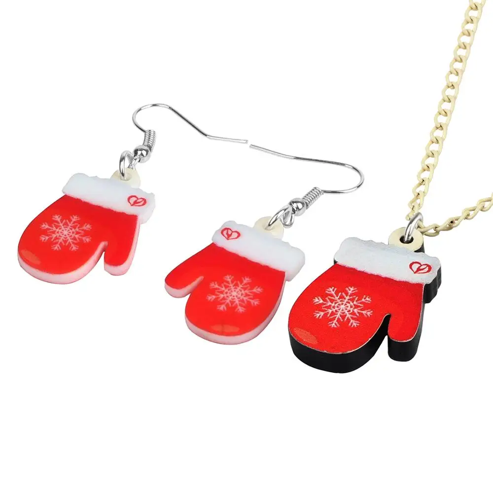 Bonsny акриловые рождественские снежинки перчатки Ювелирные наборы ожерелье