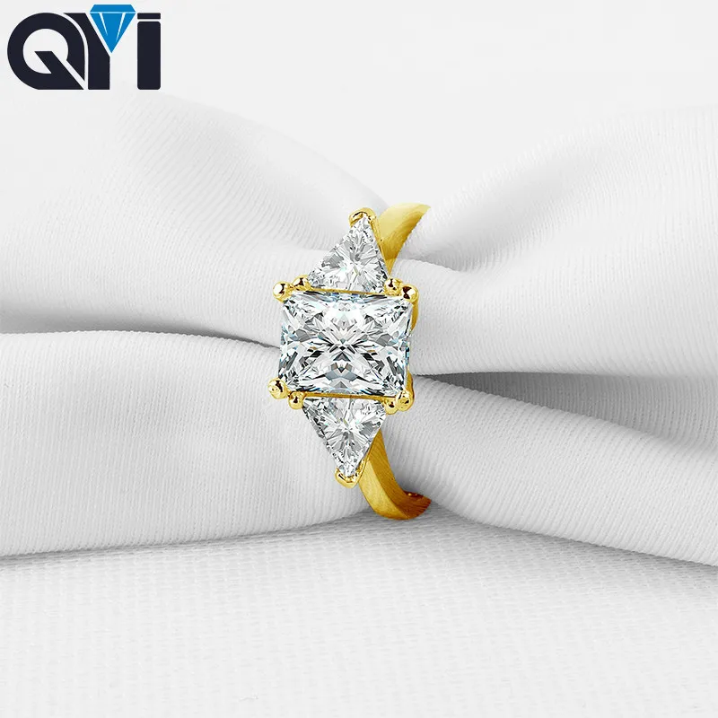 1.5 Ct 14K Solid Yellow Gold Rectangle Cut Moissanite Diamond Halo Rings For Women Wedding Engagement Customized Jewelry