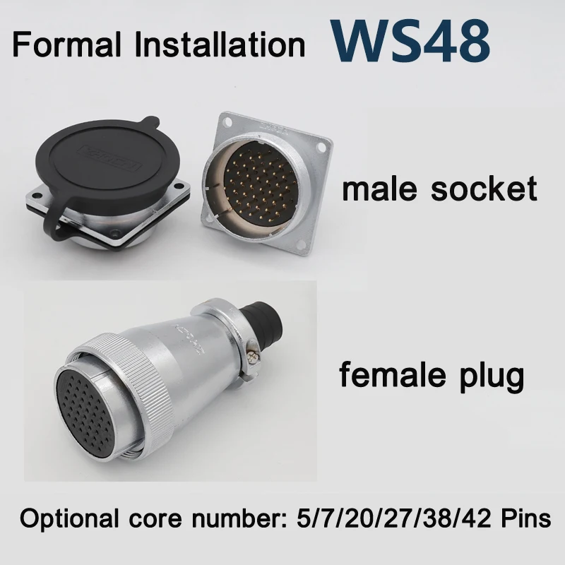 

WS48 Aviation Plug Formal Installation TQ/KZ Square Female Plugs Male Socket 5/7/20/27/38/42 Pins Cable Connector Set