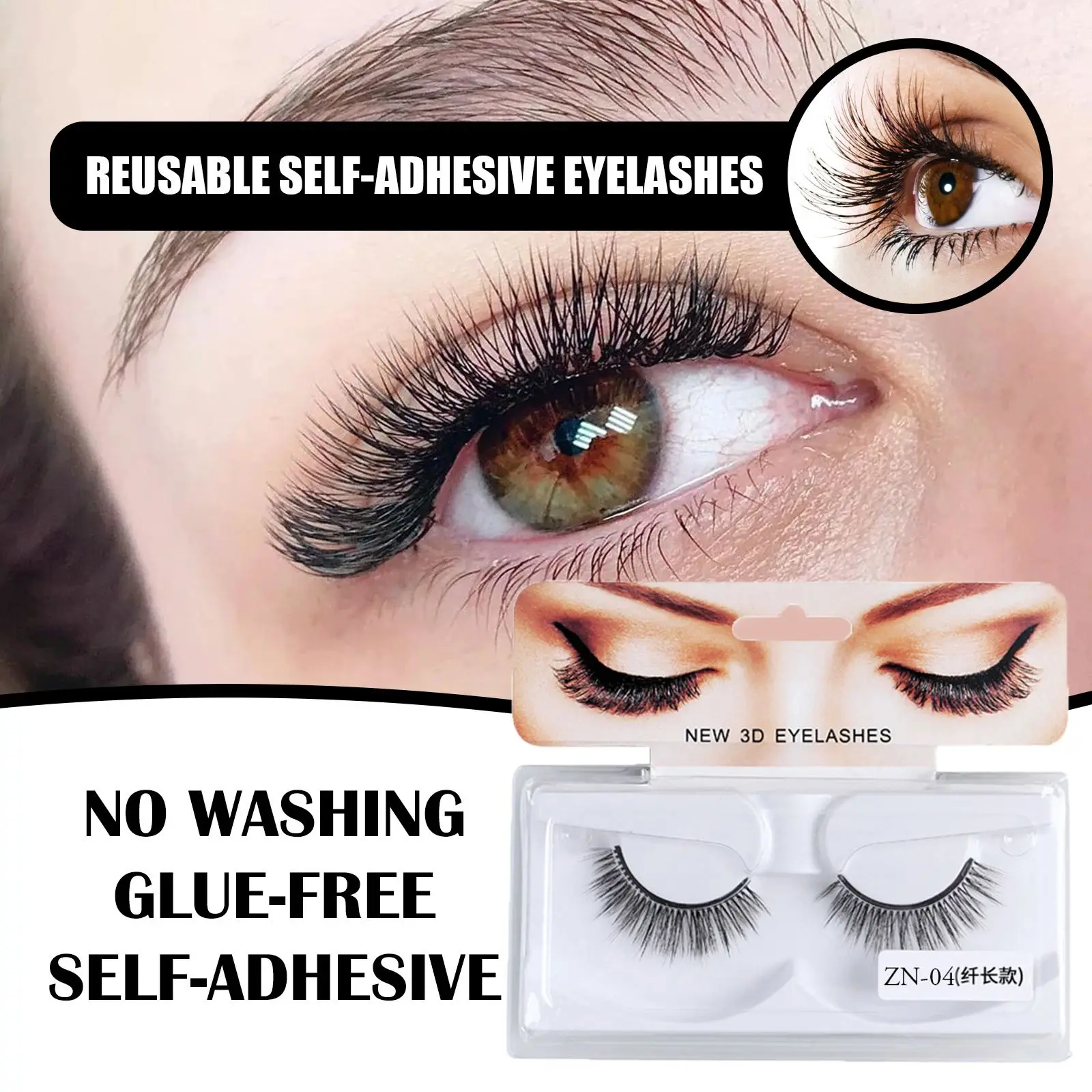 

Wispy Long Thick Natural False Eyelashes No Need Glue Mink Hair Reusable Self-Adhesive Eyelashes Quick to Wear
