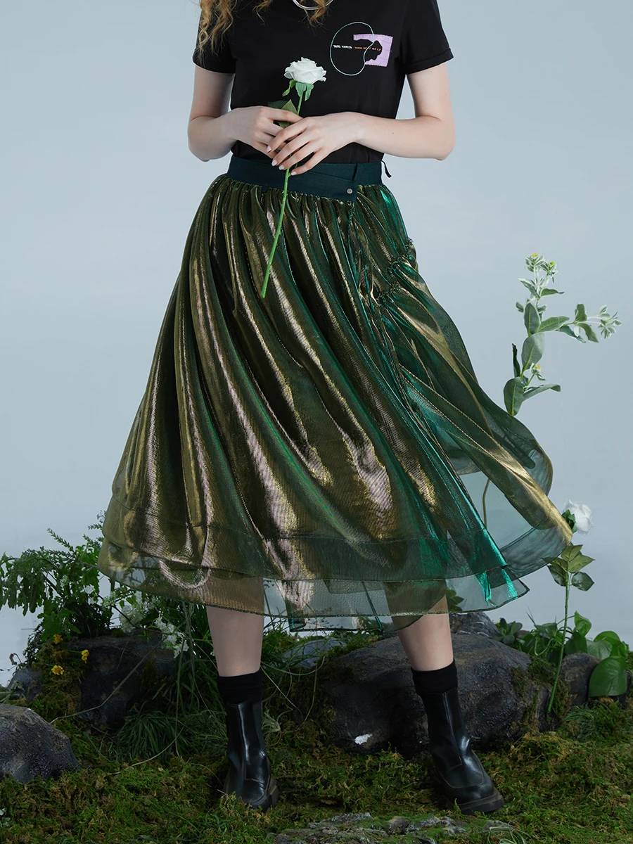 

IRINACH367 Spring Summer 2021 Original Design New Arrivals Asymmetrical Long High Waist Shiny Skirt Women