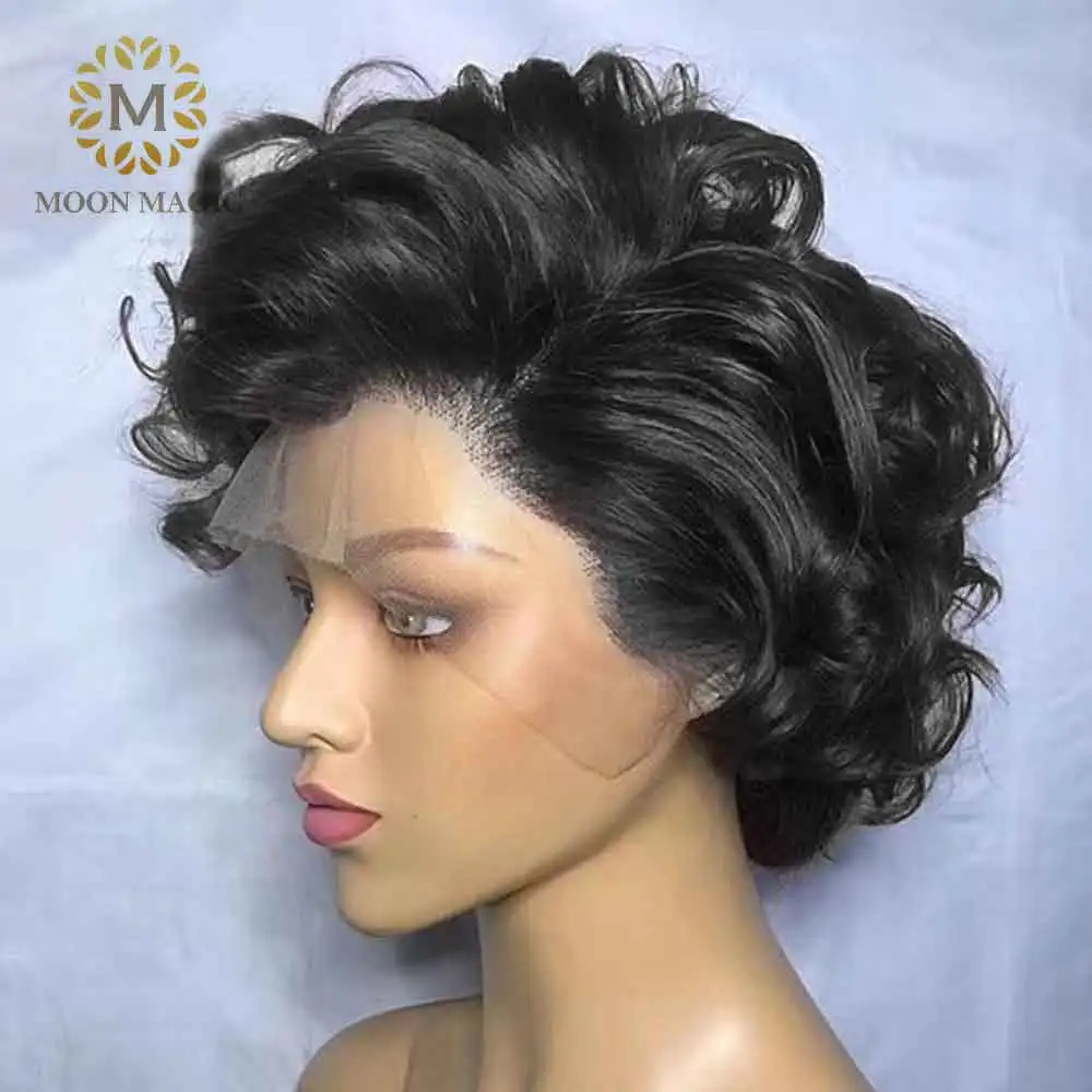 Короткая стрижка парик Волнистые 13*4 Кружева Фронтальная предварительно