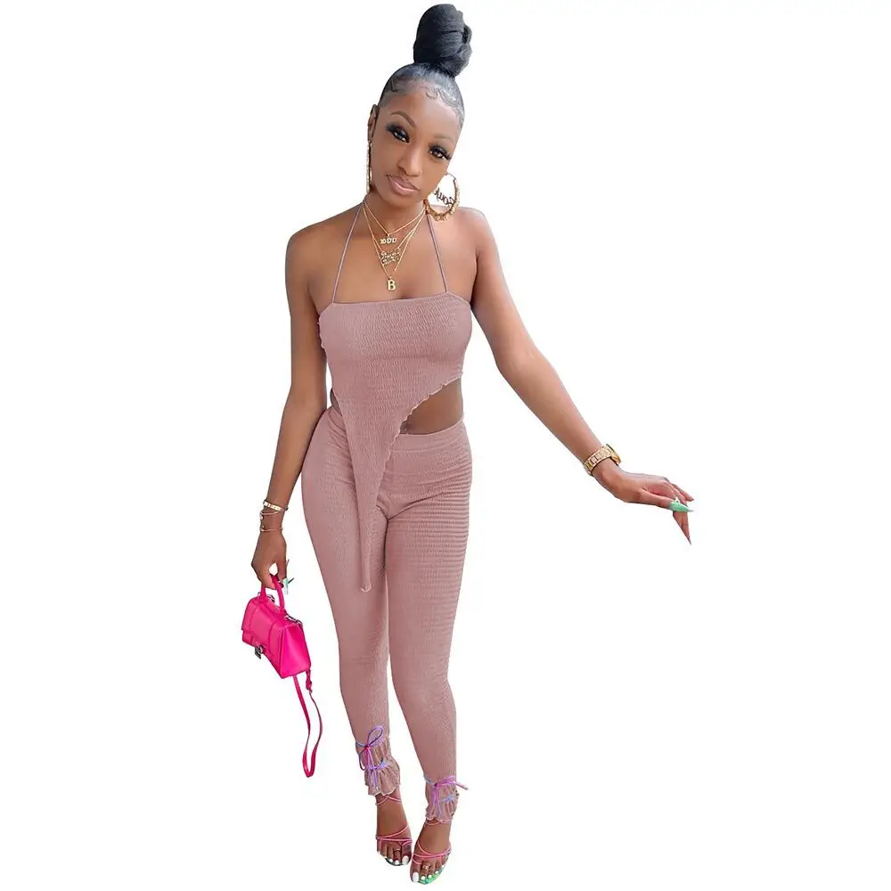 

Donsignet Women Set Fashion Casual Suspenders Irregular Two-piece Set Conjunto Feminino Women Crop Top Set Two Piece Outfits