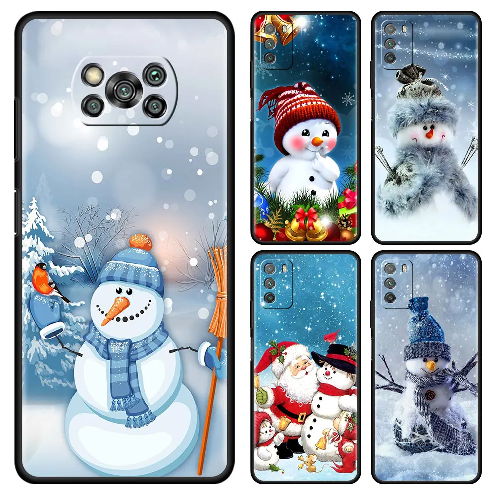 

Merry Christmas Snowman Fitted Case For Xiami Poco X3 NFC M3 F1 F3 GT Phone Capa For Redmi K40 Pro Mi 10T Pro Matte Soft Cover