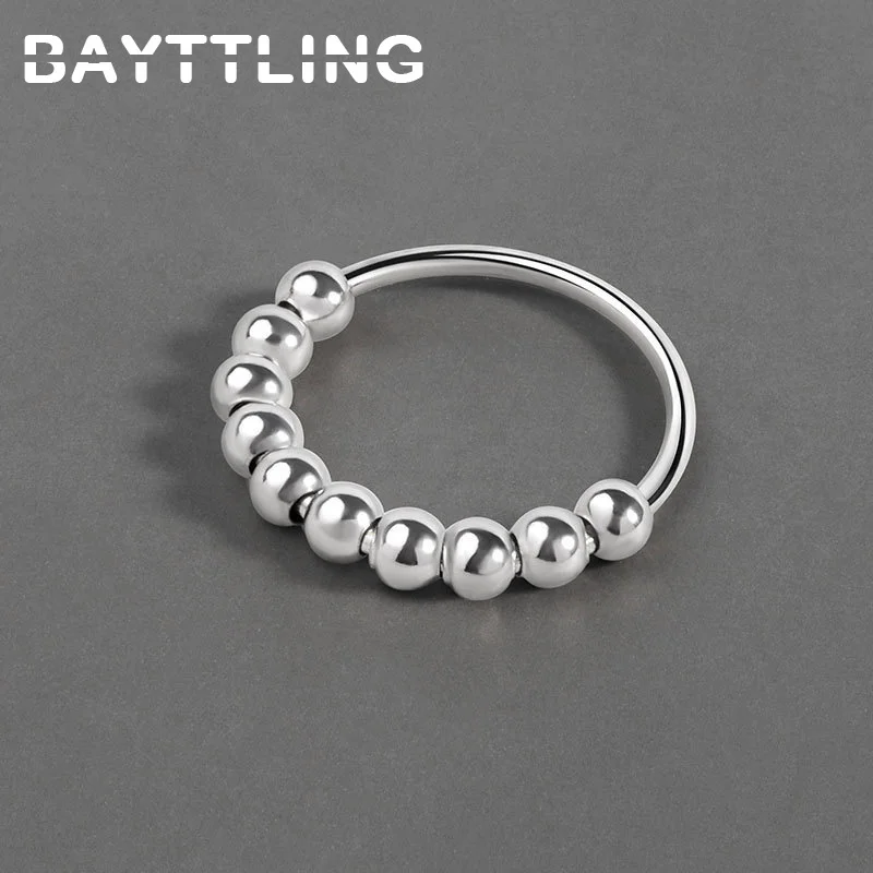 

BAYTTLING Silver Color 6/7/8/9# Simple Bead Silver Ring Fashion Woman Charm Jewelry Gift