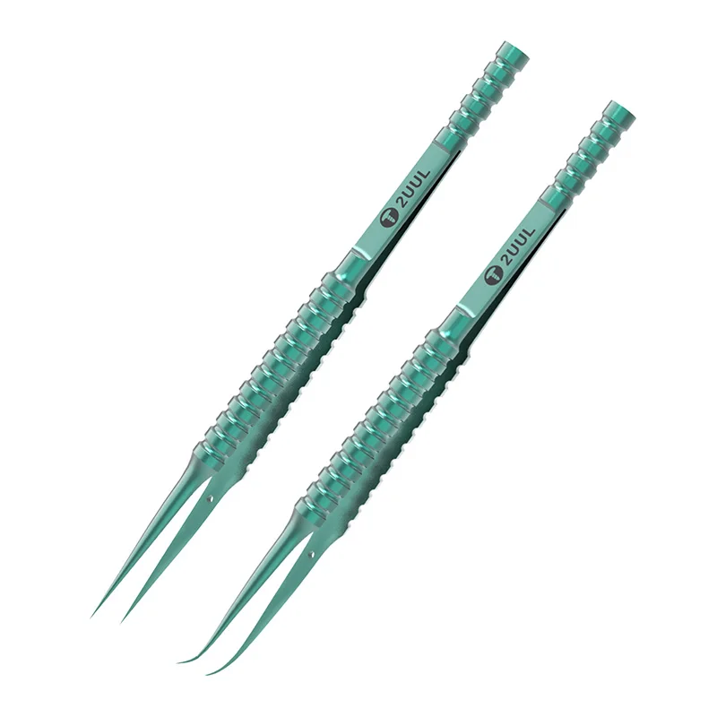 

2UUL Titanium Alloy Tweezers Blue Curved Straight Tip Edge Precision Fingerprint Tweezers For Motherboard Wire Jump Micro Repair