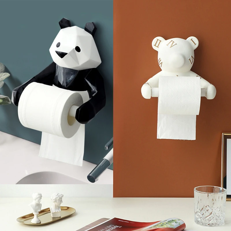 

Panda Toilet Paper Bear Paper Rack Bathroom Storage Rack Toilet Paper Towel Holders Rack Roll Barrel Punching Tissue Box
