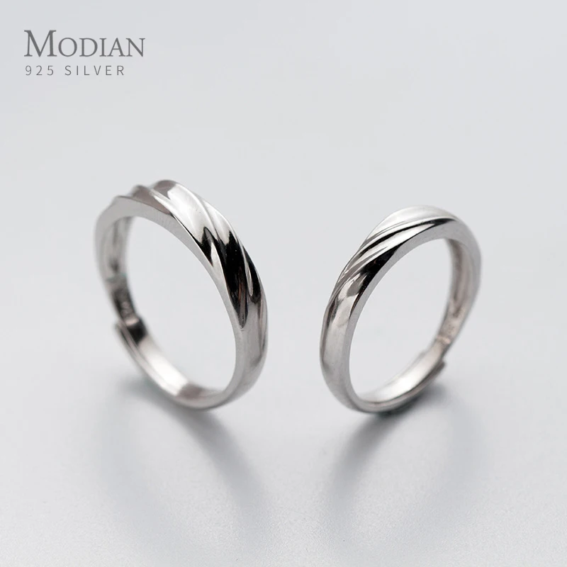 

Modian Romantic Sterling Silver 925 A Pair Couple Rings for Men Women Open adjustable Geometric Oblique Lines Ring Fine Jewelry