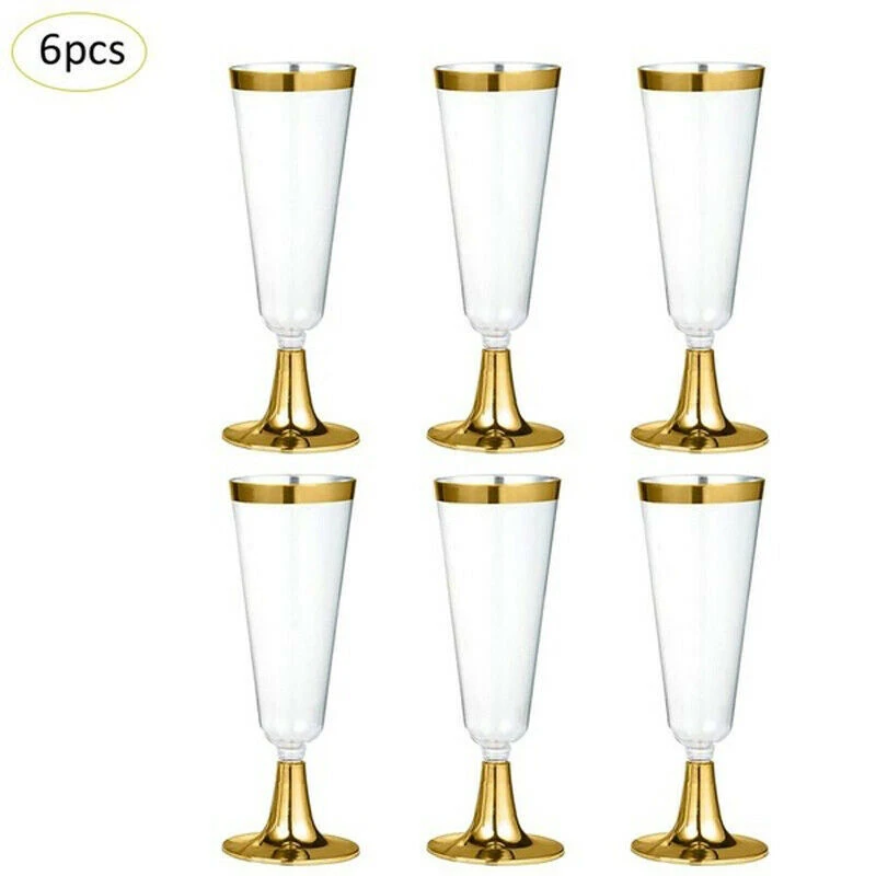 6Pcs 150ml Plastic Champagne Flutes Glasses Disposable Red Wine Glass Cocktail Goblet Wedding Party Supplies Bar Drink Cup images - 6