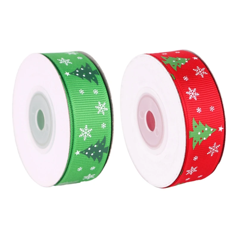 

2021 New 10 Rolls 10 Yards Christmas Tree Printing Red Green Grosgrain Ribbon DIY Decor