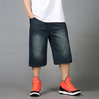 mens summer hip hop baggy jeans shorts men loose fit straight denim shorts 34 black blue short pants men plus size 44 46