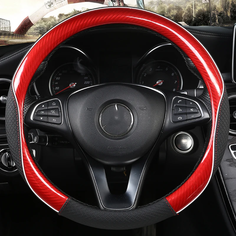 

Universal Car PU Leather Steering-Wheel Covers Anti-slip Skidproof Durable 38CM/15" Dynamic Fibre Handmade Steering Wheel Cover