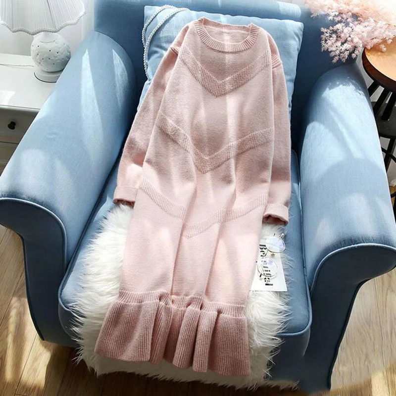 Зимнее вязаное платье свитер SEDUTMO женские теплые плотные платья туника