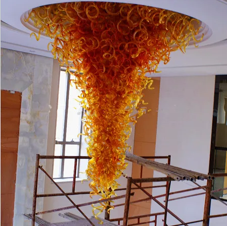 

Custom Large Orange Color Hand Blow Murano Glass Ceiling Lights for Big House Hotel Lobby Decor