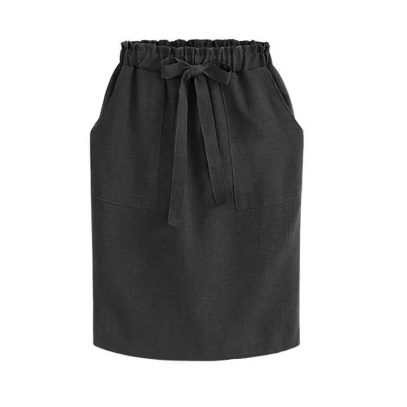 

Women Elegant Solid Skirt 2021 Summer Autumn Fashion Patchwork Packet Bow Tie Cotton Elastic Waist Lady Package Hip Pencil Skirt
