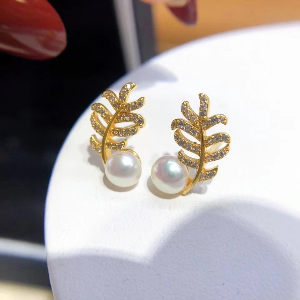 

Женские серьги-гвоздики с перьями, элегантные серьги из пресноводного жемчуга во французском стиле, 2021