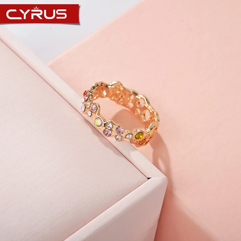 Винтажные полые многоцветные кольца с кристаллами для женщин золотые