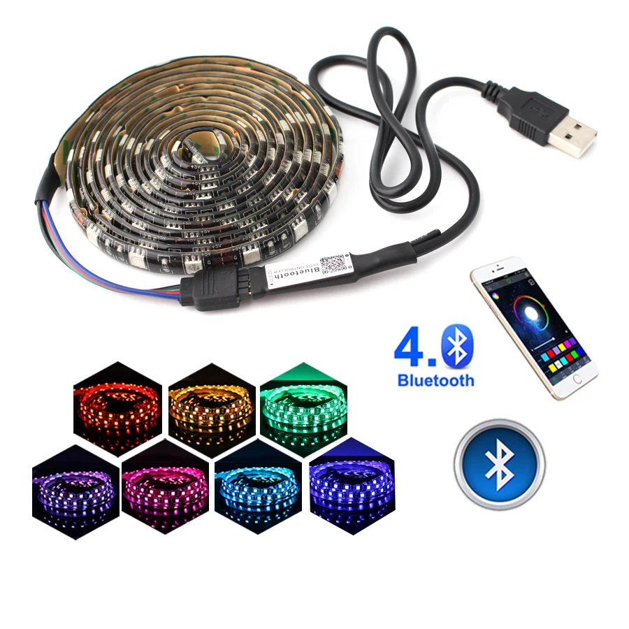 5V LED RGB Strips USB Light Waterproof 5050 Bluetooth Controller USB 5 V Neon 50CM 5MLed Light Strip RGB Ribbon TV Backlight