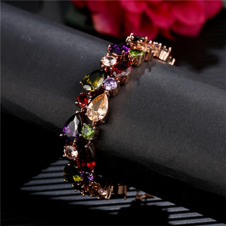 

New Fashion Jewelry Mona Lisa Colored Zircon Bracelet Colorful Rose Gold Couple Crystal from Swarovskis Fit DW Women bracelet