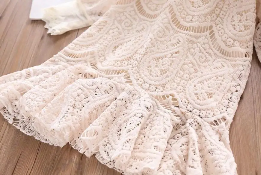 Кружевное ажурное платье для девочек модное принцессы бежевые вечерние Детские