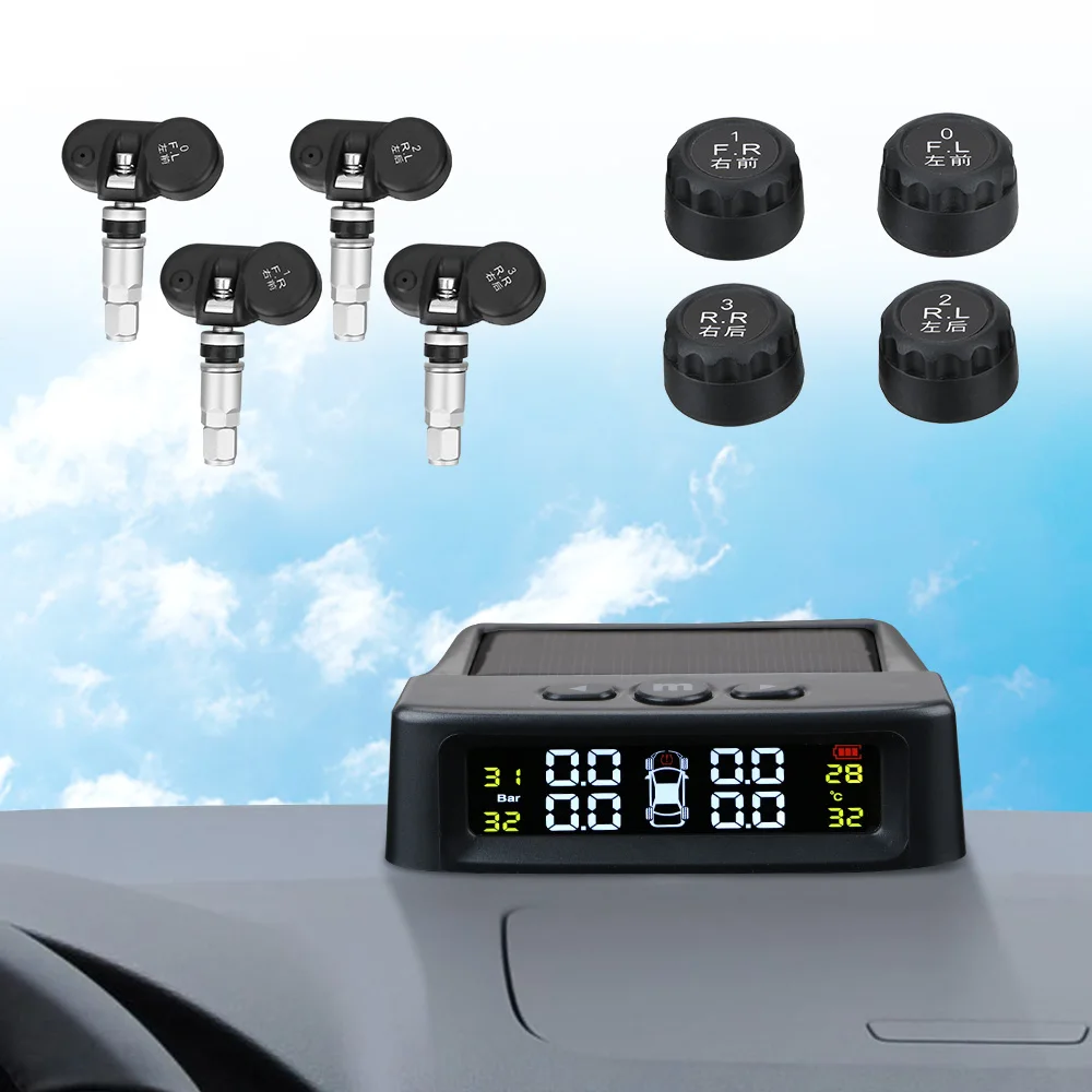 

Car Tyre Pressure Monitor Solar TPMS External/Built-in Sensor With 4 External Sensors Tire Pressure Monitoring System
