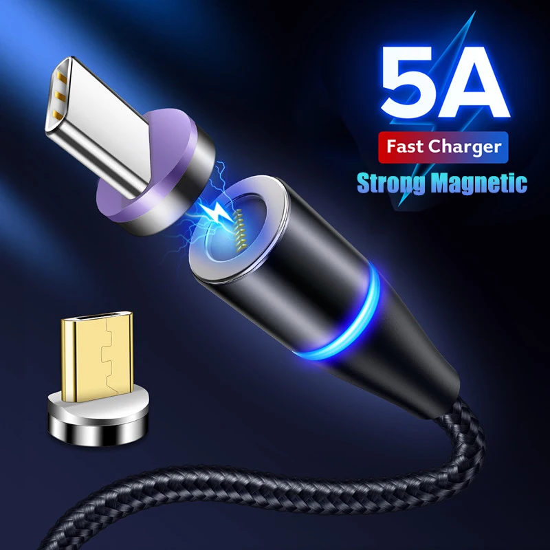 Магнитный кабель 5 А с Micro USB и светодиодной подсветкой для быстрой зарядки