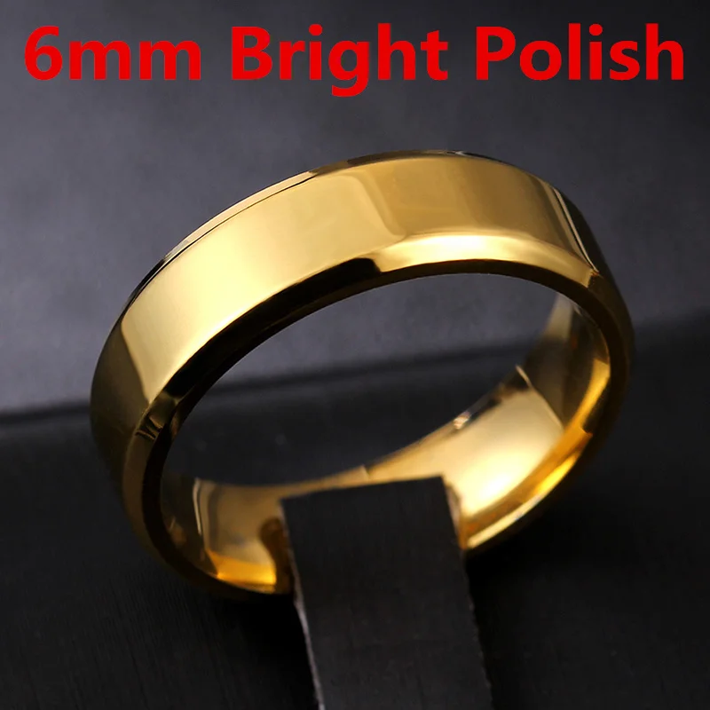 6mm Bright Gold 4 мм 6 мм золото нержавеющая сталь пара кольцо для мужчин и женщин - Цвет основного камня: 6mm Bright Gold