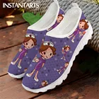 Женские сетчатые туфли INSTANTARTS, фиолетовые кроссовки на плоской подошве, с мультяшным принтом для медсестры, лоферы без шнуровки для лета