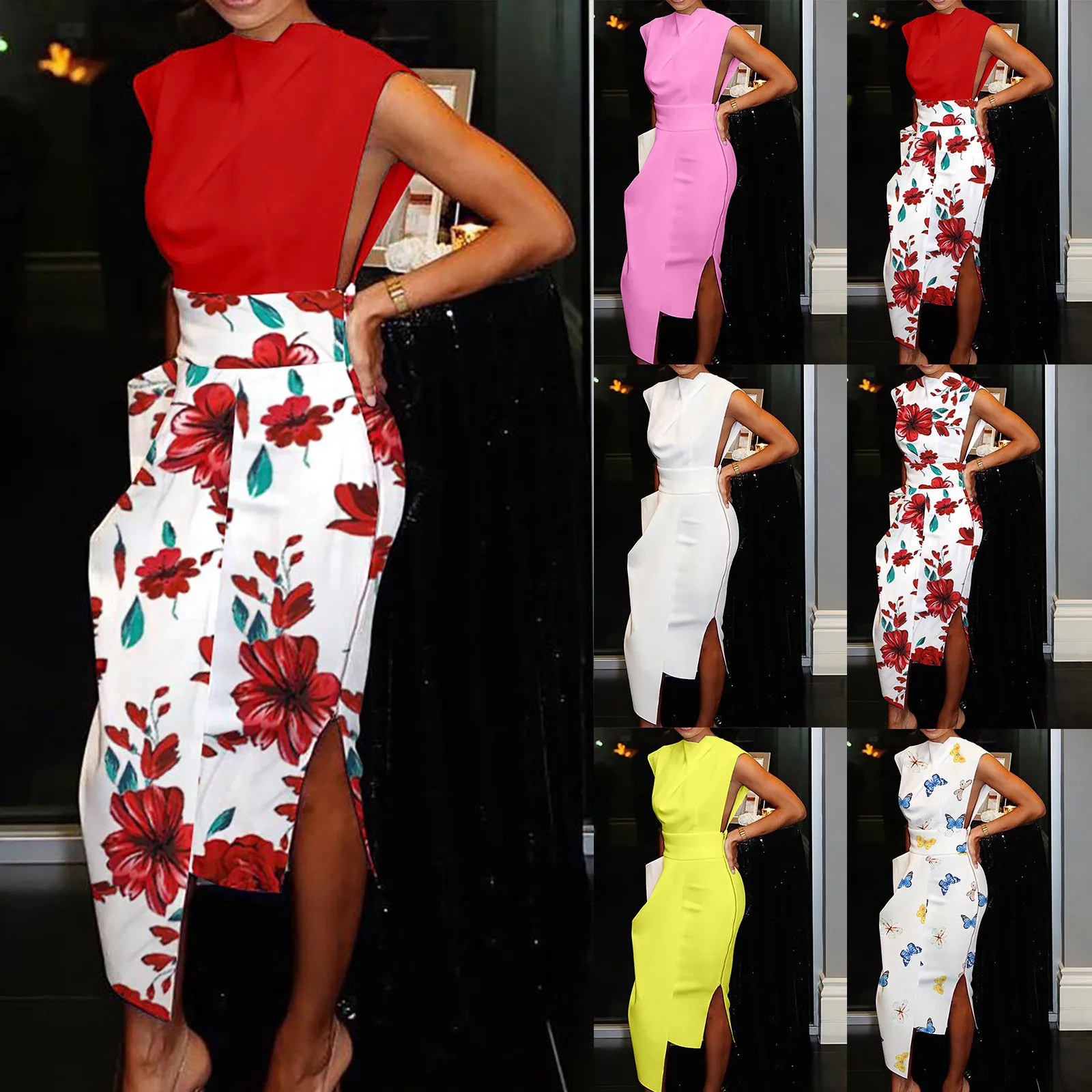 

Women‘s Zipper Slit Irregular Long Dress Solid Print Sexy Sleeveless Club Dresses Women Party Package Hip Maxi Dresses Vestidos