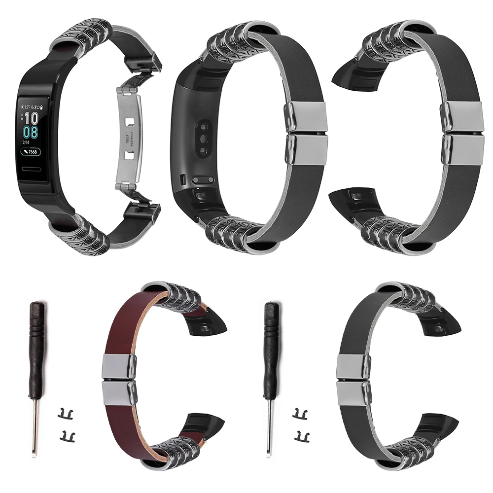 

Ремешок мужской кожаный для Huawei Band 3/3 Pro, сменный ремешок в стиле ретро, рельефный браслет в стиле панк, аксессуары для смарт-часов
