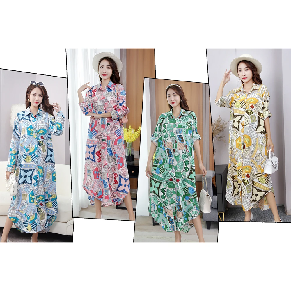 YOMING 2021 New Women Casual Floral-Print Shirt lapel Long style Chiffon Top images - 6
