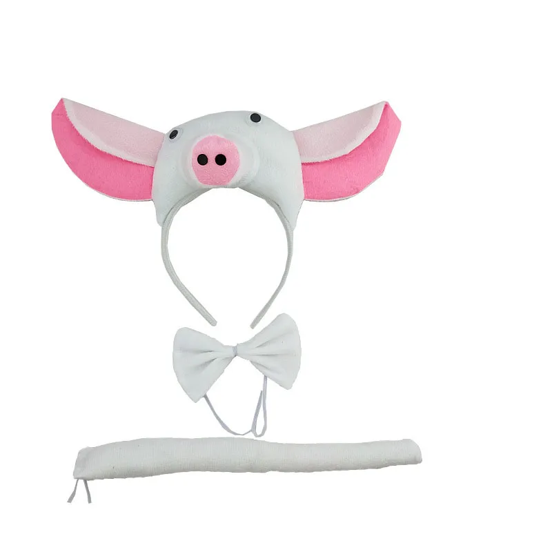 Розовая белая черная повязка на голову с ушками поросенка костюм животного для
