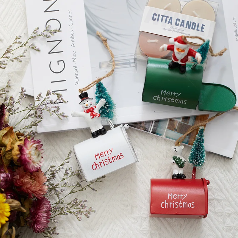 

Christmas Candy Gift Box Christmas Decoration For Home Metal Iron Santa Claus Mailbox Hanging Ornament Christmas Tree Pendant