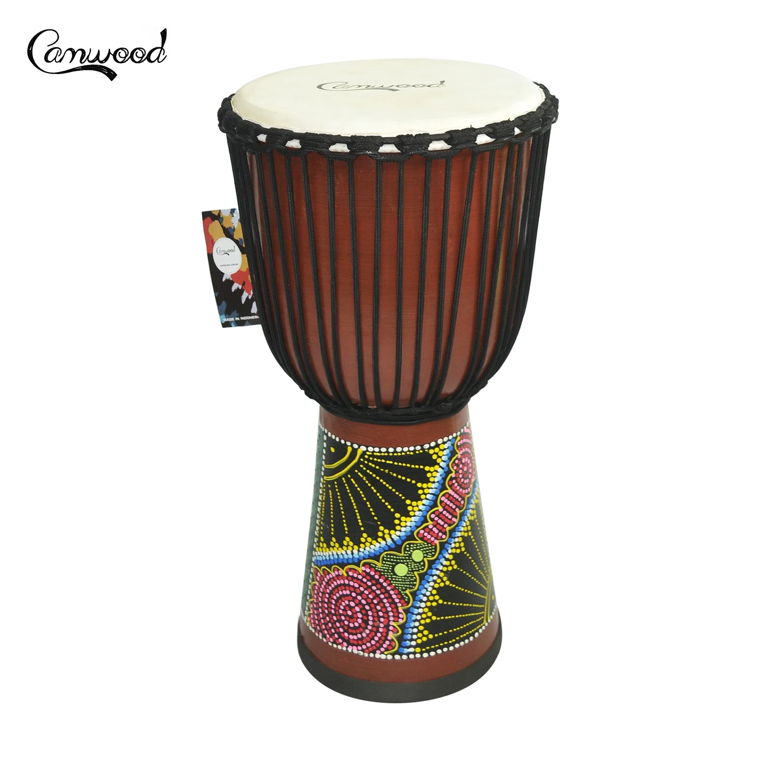

Camwood 8/10/12 Inch Wooden African Drum Djembe Percussion Musical Instrument Mahogany Materia with Colorful Patterns