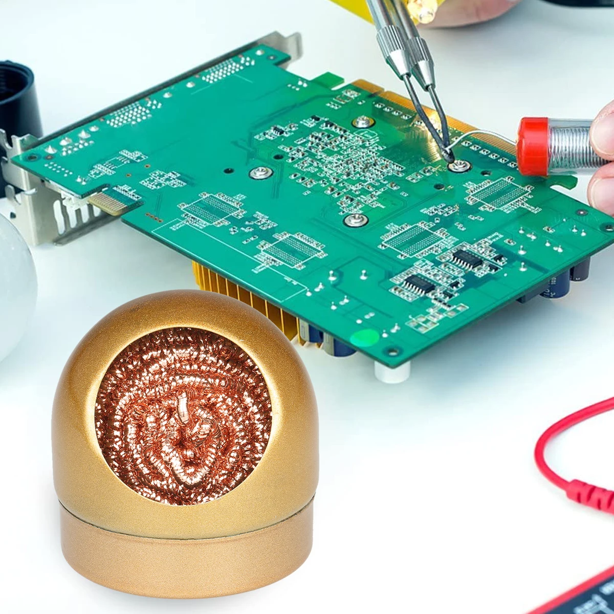 

Stainless Steel Soldering Tip Cleaner Wire-Type Soldering Iron Tip Cleaner Solder Tip Cleaning Wire Sponge with Holder