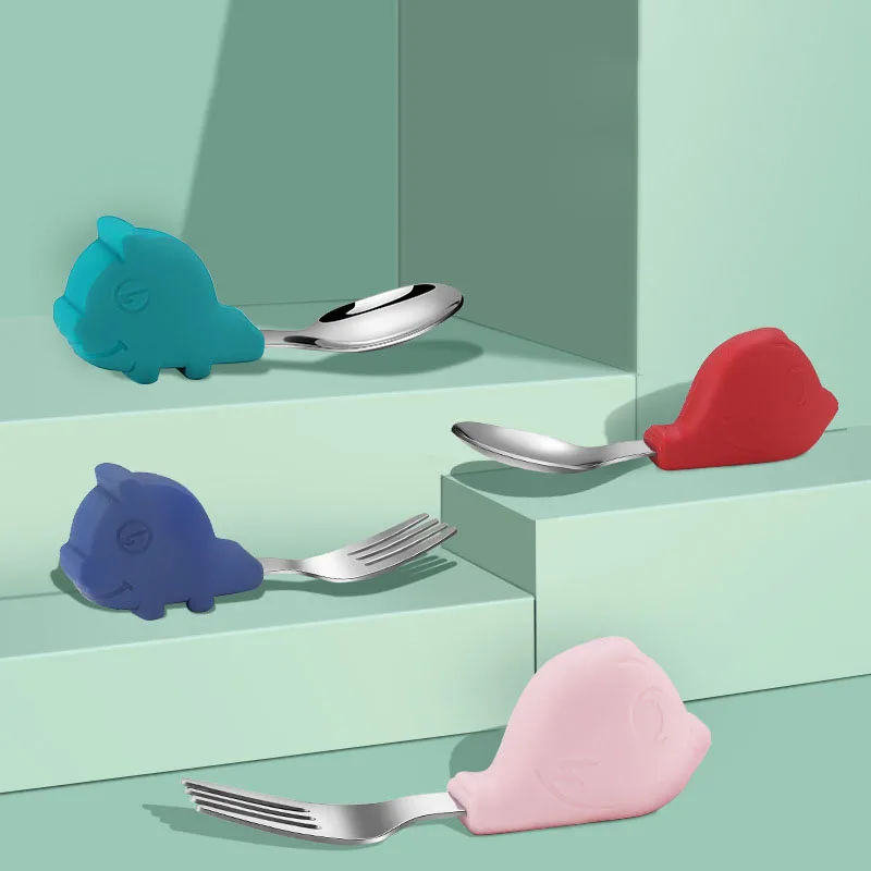 

Baby Gadgets Tableware Set Children Utensil Stainless Steel Toddler Dinnerware Cutlery Cartoon Infant Food Feeding Spoon Fork