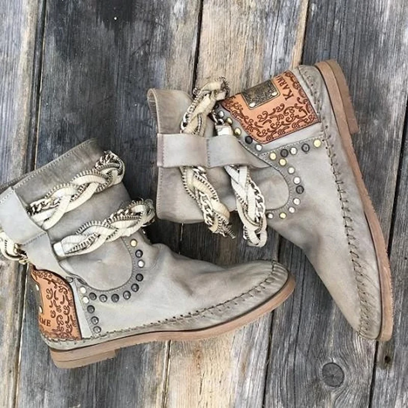 Зимние женские кожаные ботинки до середины голени на плоской подошве с