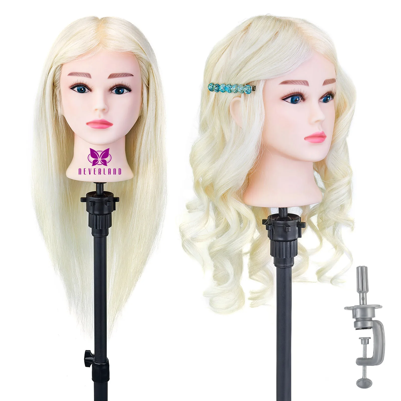 

100% Real Human Hair for Hairdressers Hairstyle Hairdressing Training Head Curling Dummy Doll Practice Mannequin Head with Stand